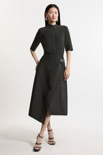 Black Figure Form Bandage Asymmetric Knit Midi Dress