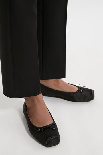 Black Square Toe Satin Ballerina