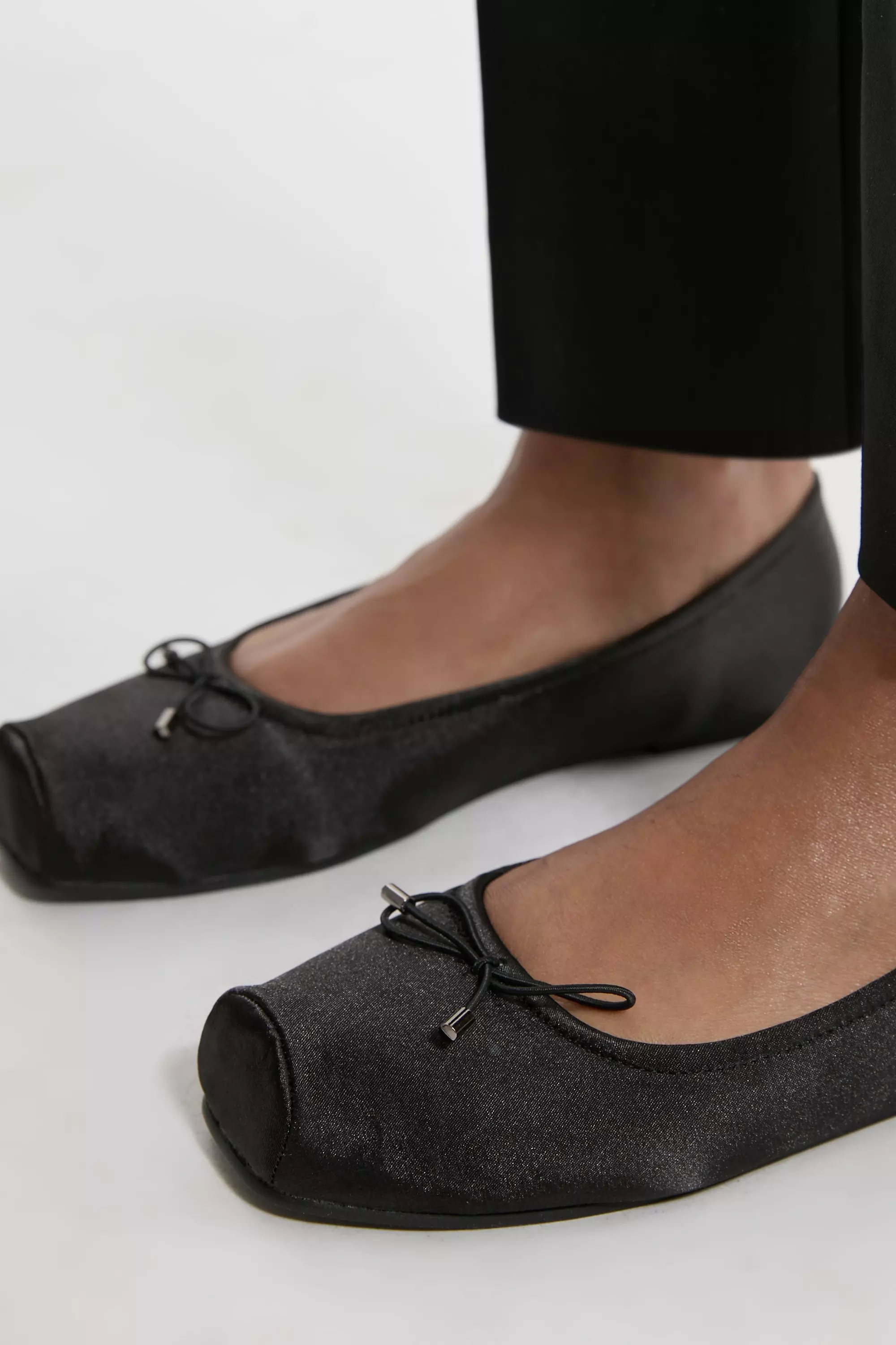 Black Square Toe Satin Ballerina alternative image
