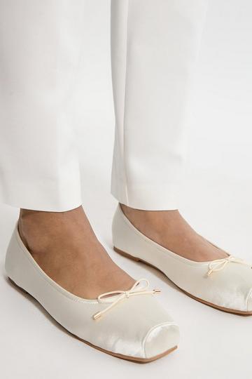 Square Toe Satin Ballerina cream