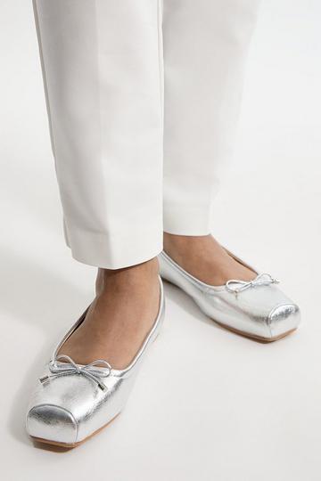 Square Toe Metallic Ballerina silver