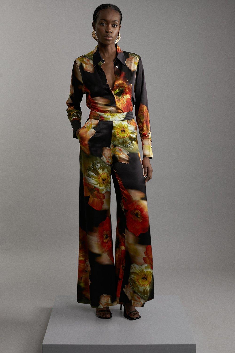 Tall Floral Satin Woven Pants