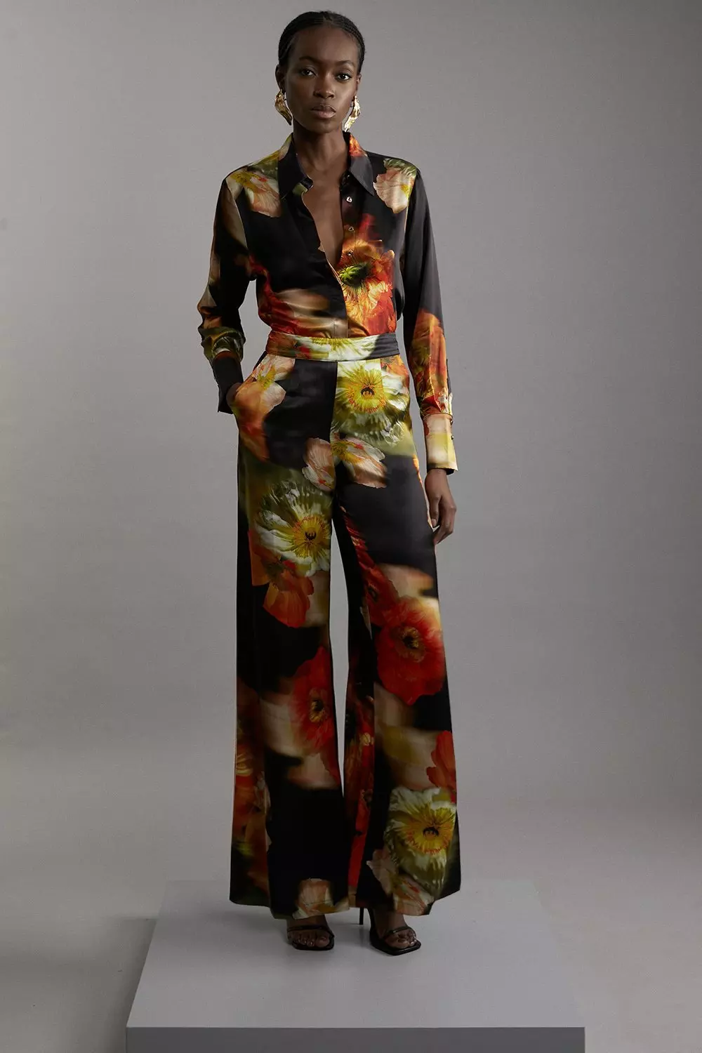 Tall Floral Satin Woven Trouser Karen Millen