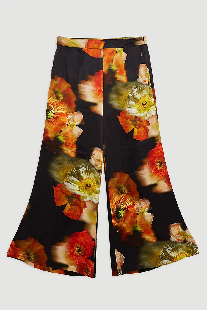 Plus Size Floral Satin Woven Pants | Karen Millen Plus Size Floral Satin Woven Pants | Karen Millen