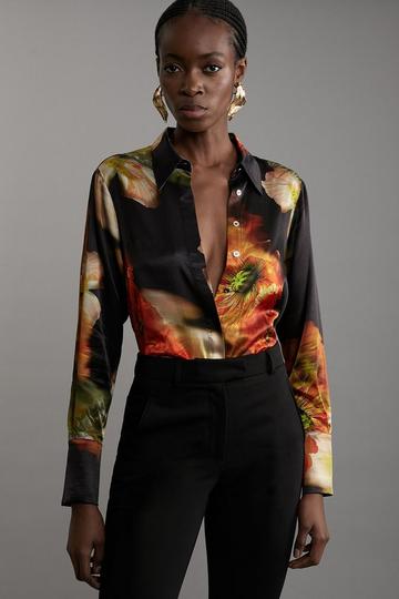 Multi Floral Satin Woven Shirt