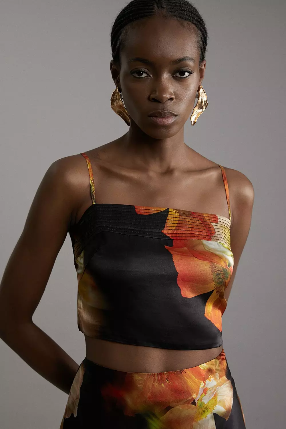 Floral Viscose Satin Top And Skirt Set | Karen Millen
