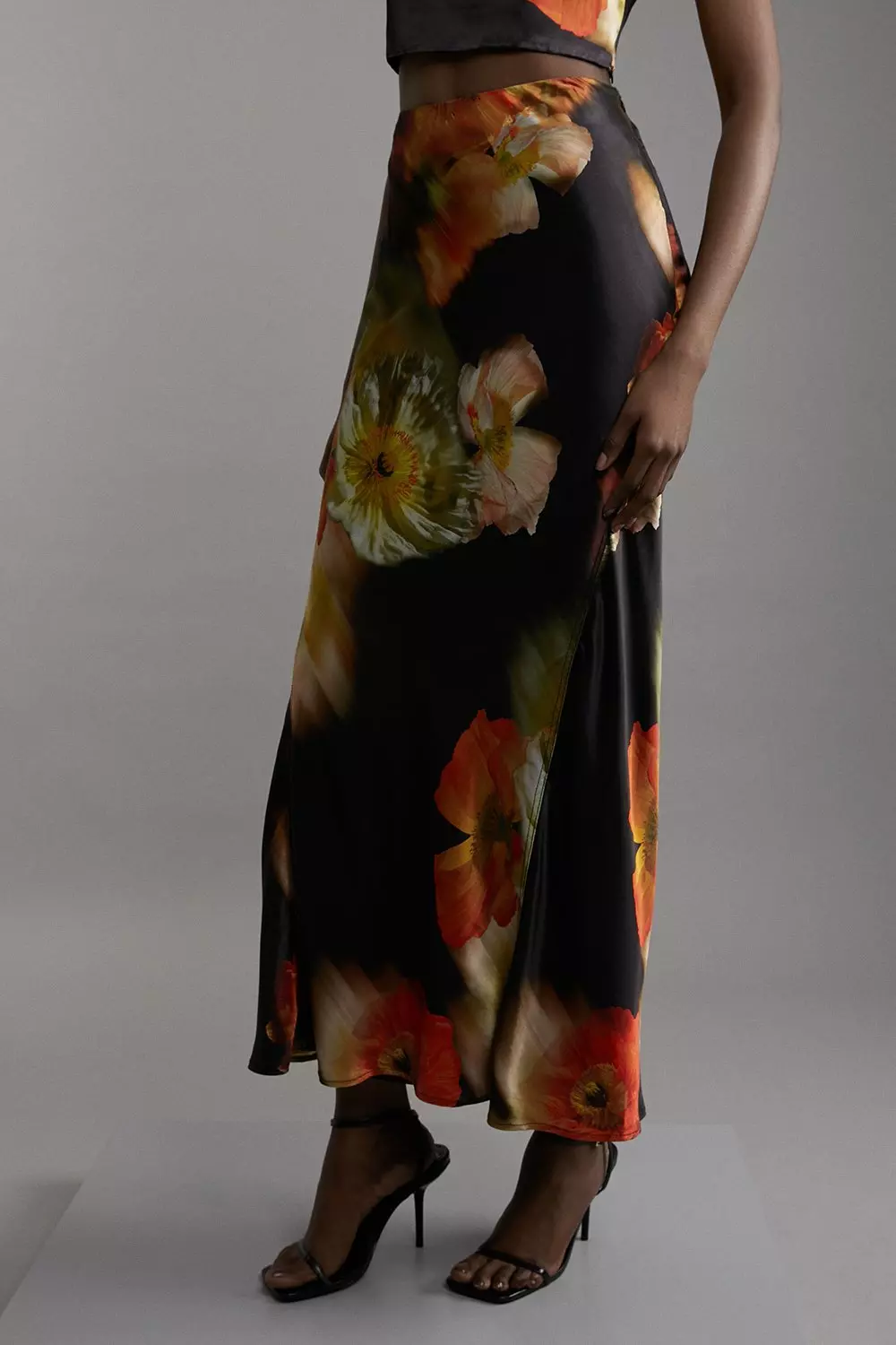 Floral Viscose Satin Top And Skirt Set Karen Millen