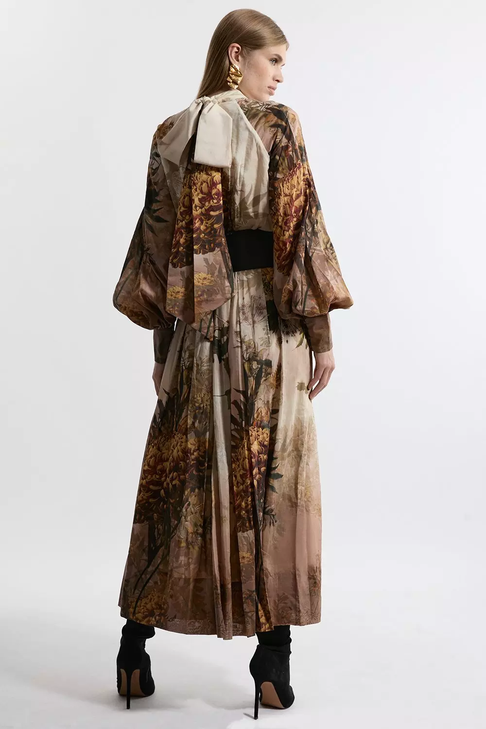 Nude pink Lydia Millen Petite Silk Cotton Border Print Belted Maxi Dress alternative image