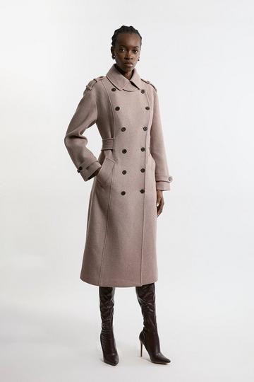 Wool Blend Military Midi Coat oatmeal