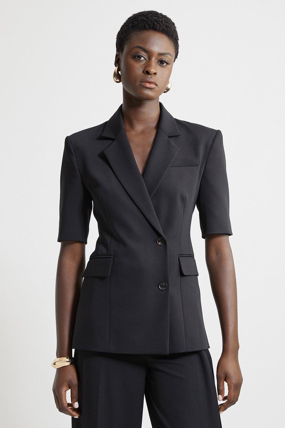 Black Tall Tailored Short Sleeve Blazer Jacket 