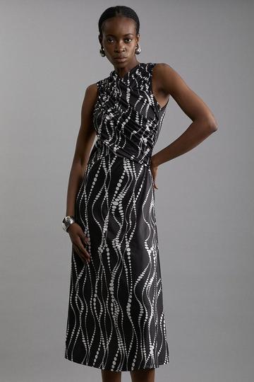 Petite Abstract Spot Jersey Crepe Cross Front Maxi Dress mono