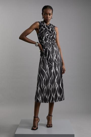 Abstract Spot Jersey Crepe Cross Front Maxi Dress mono