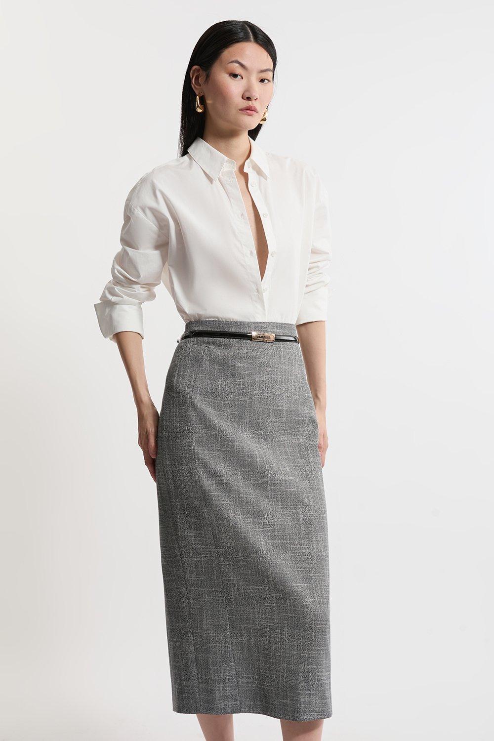 Midi Mono Textured Pencil Skirt 