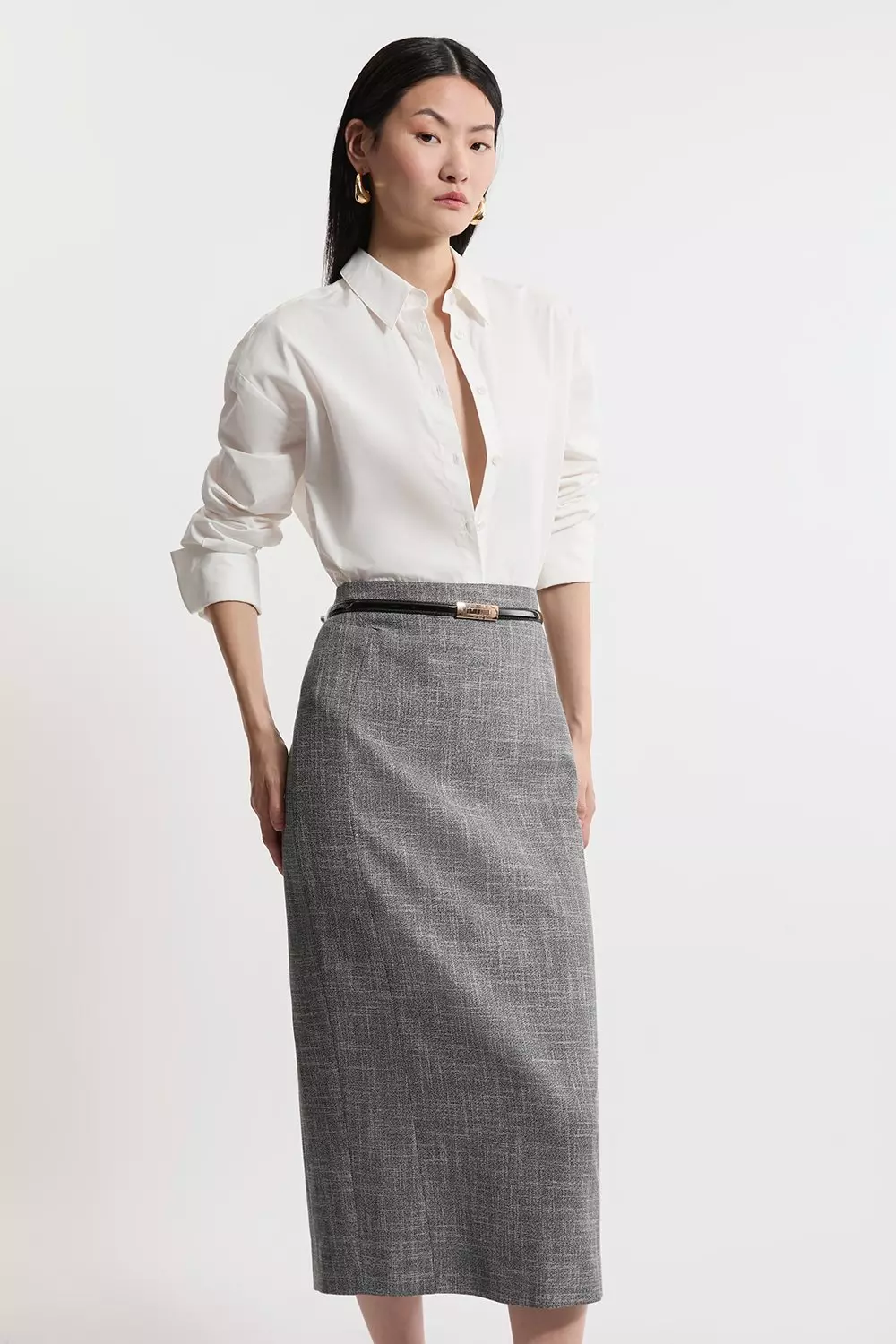 Midi Mono Textured Pencil Skirt  alternative image