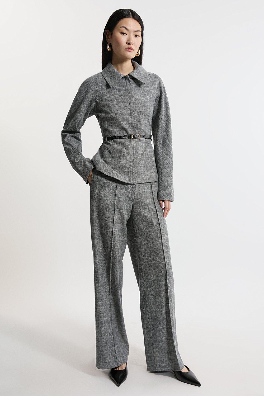 Mono Textured High Waist Wide Leg Tailored Pants