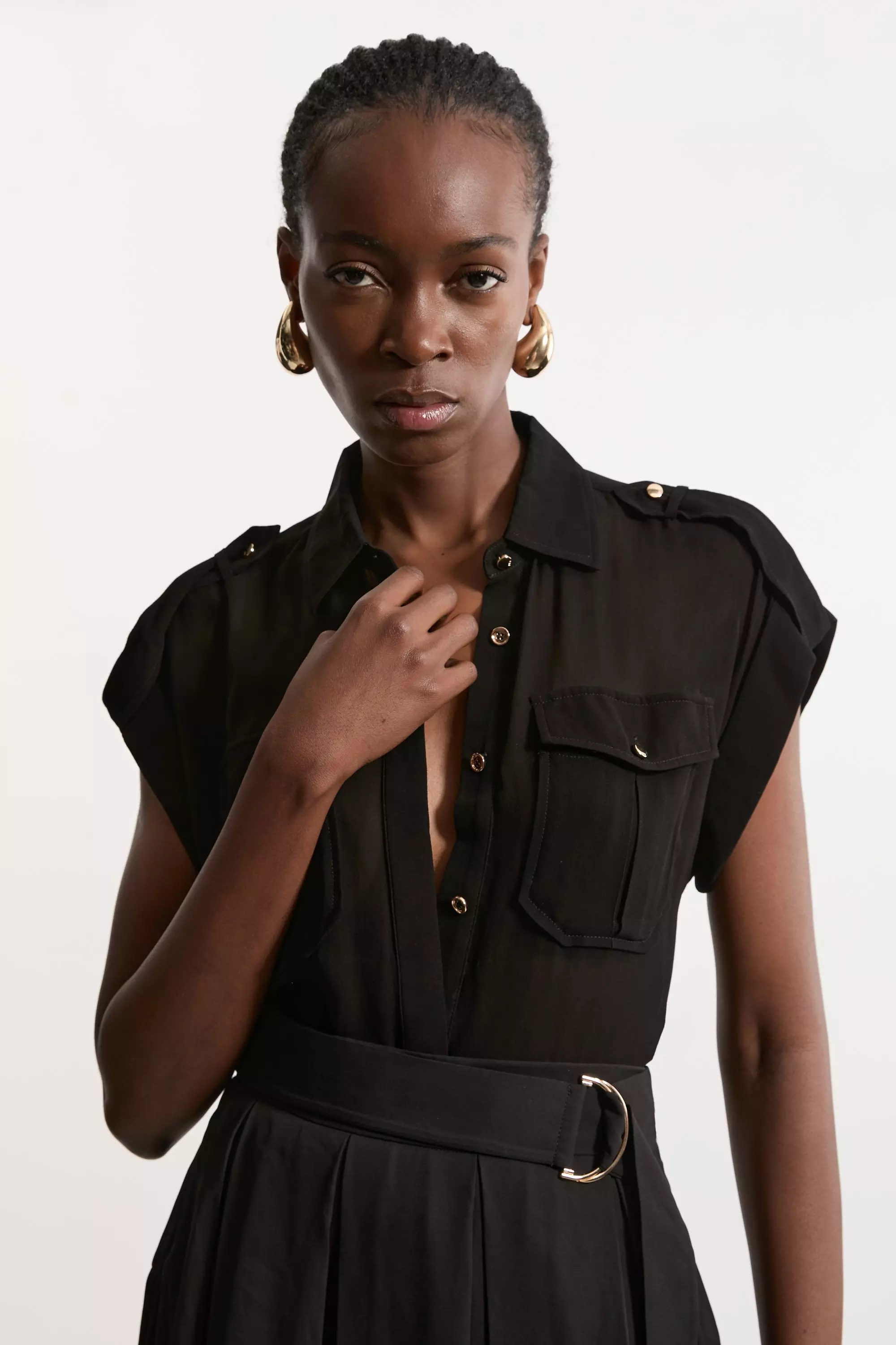 Black Sheer Viscose Georgette Woven Utility Blouse alternative image