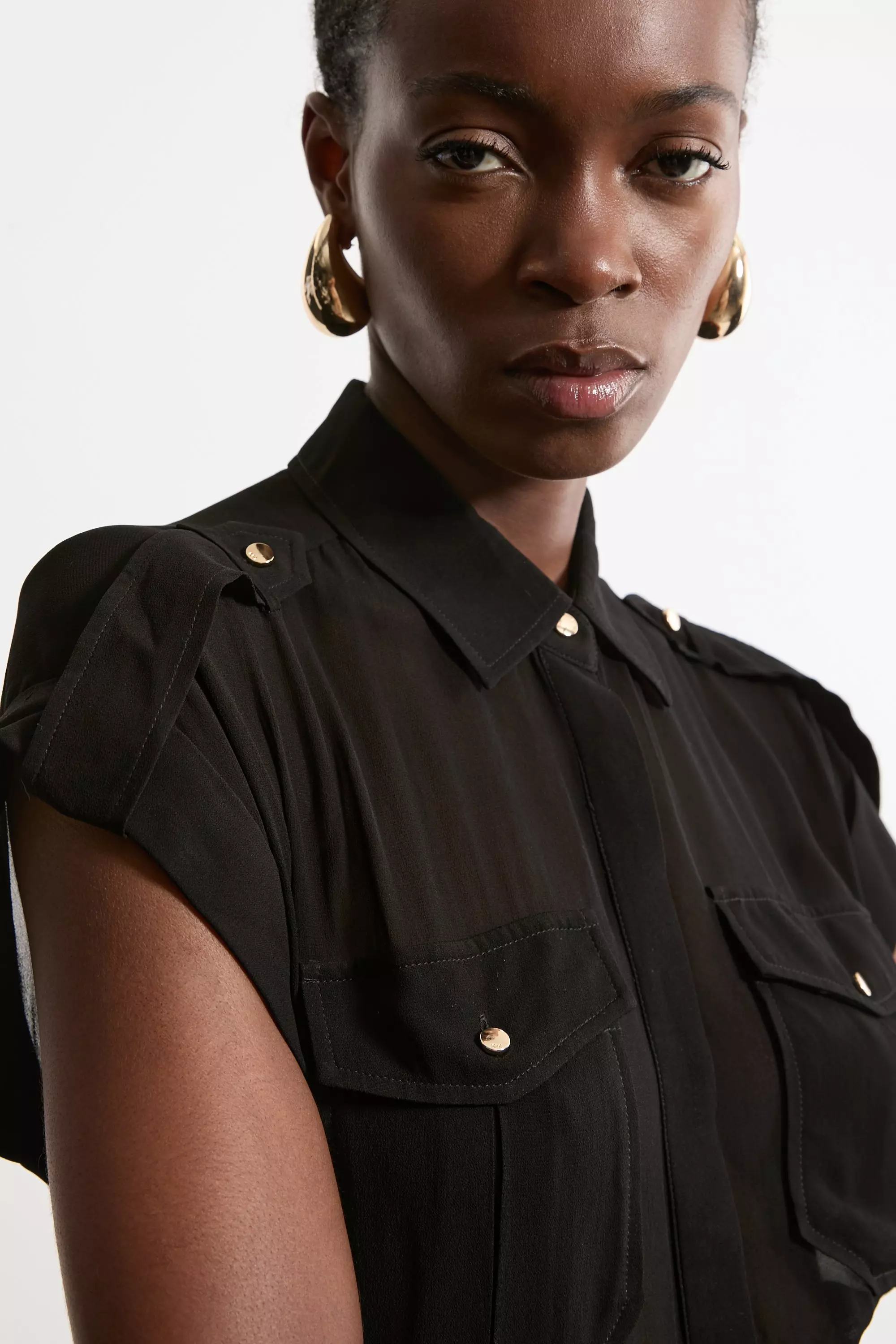 Black Sheer Viscose Georgette Woven Utility Blouse alternative image