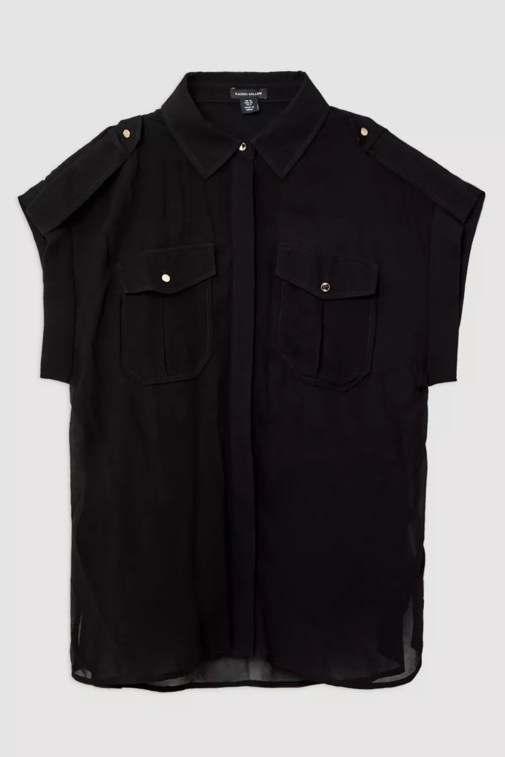 Black Sheer Viscose Georgette Woven Utility Blouse alternative image