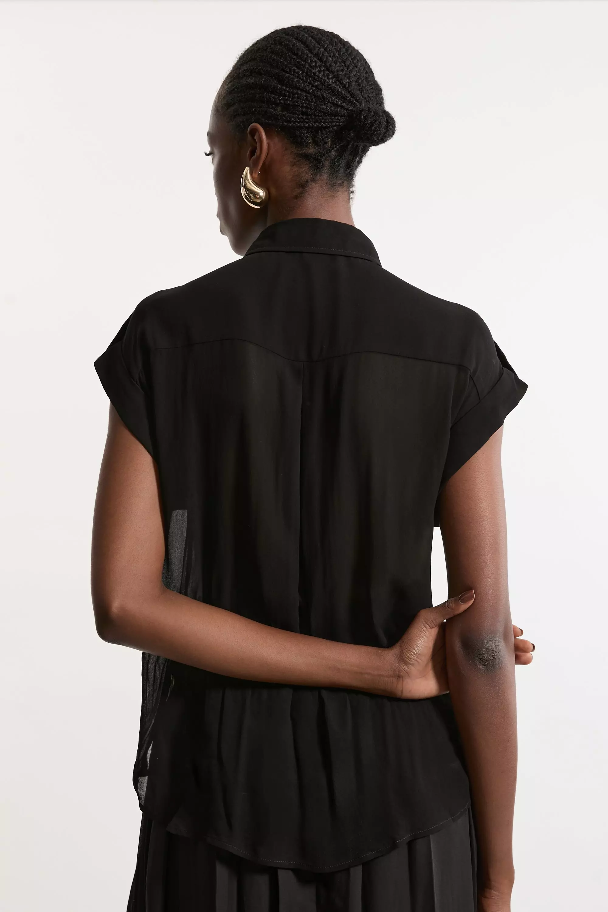 Black Sheer Viscose Georgette Woven Utility Blouse alternative image