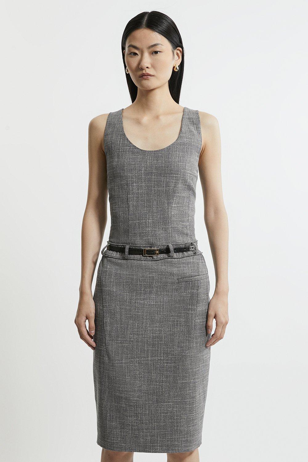 Mono Textured Seam Detail Tailored Midi Dress - Discount £54