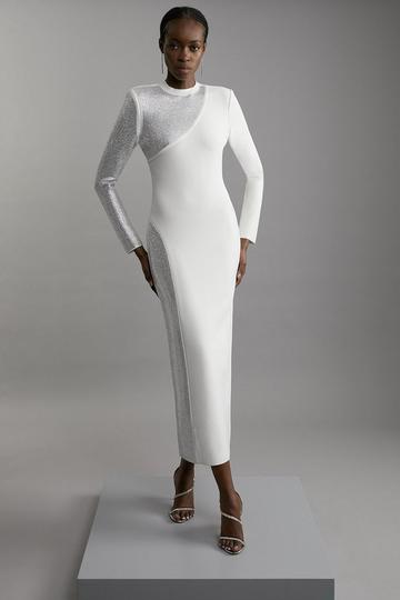 Figure Form Bandage Asymmetric Embellished Maxi Dress ivory