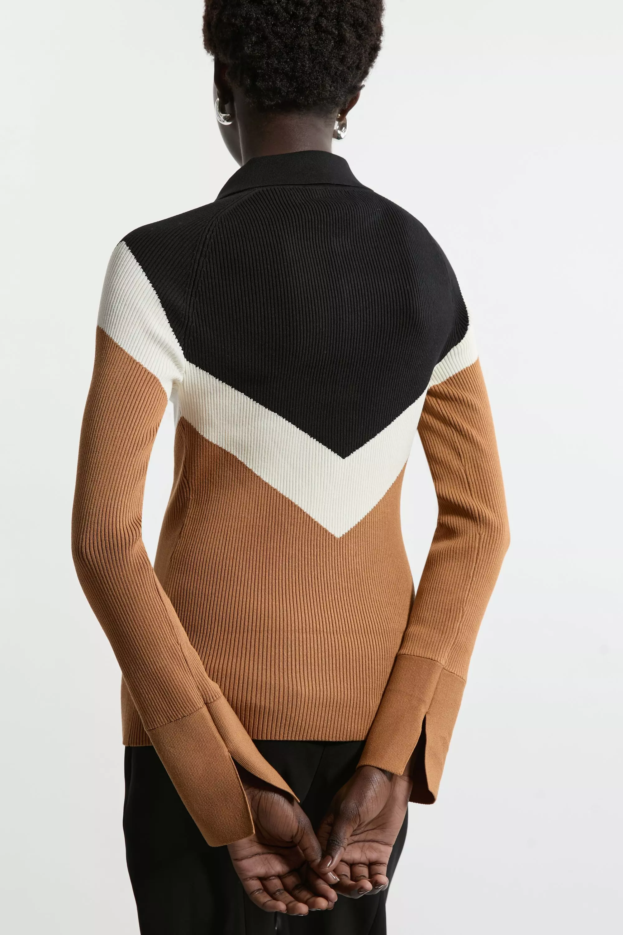 Viscose Blend Rib Knit Polo Top | Karen Millen