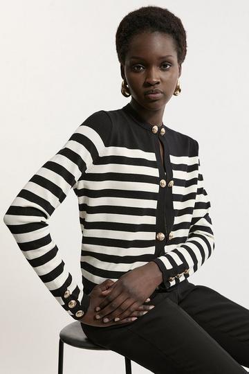 Military Stripe Rib Knit Cardigan black