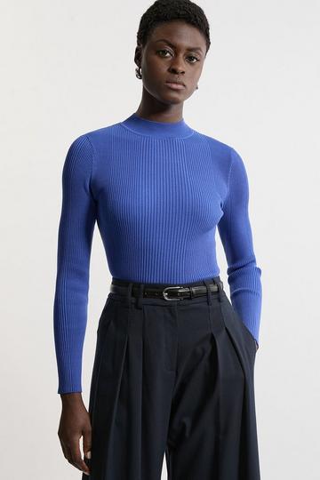 Funnel Neck Rib Knit Top cobalt