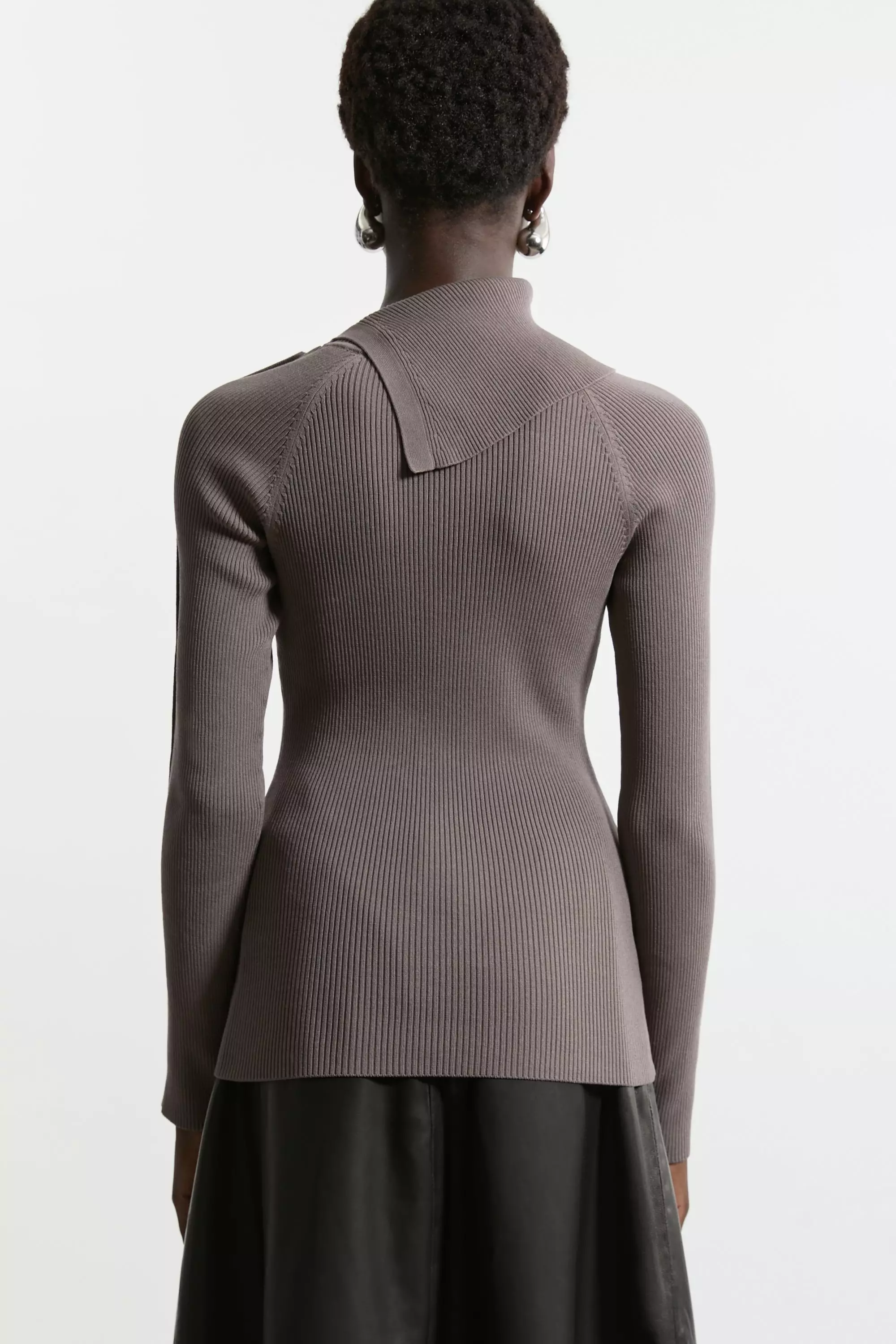 Mushroom Viscose Blend Rib Knit Envelope Neck Top alternative image