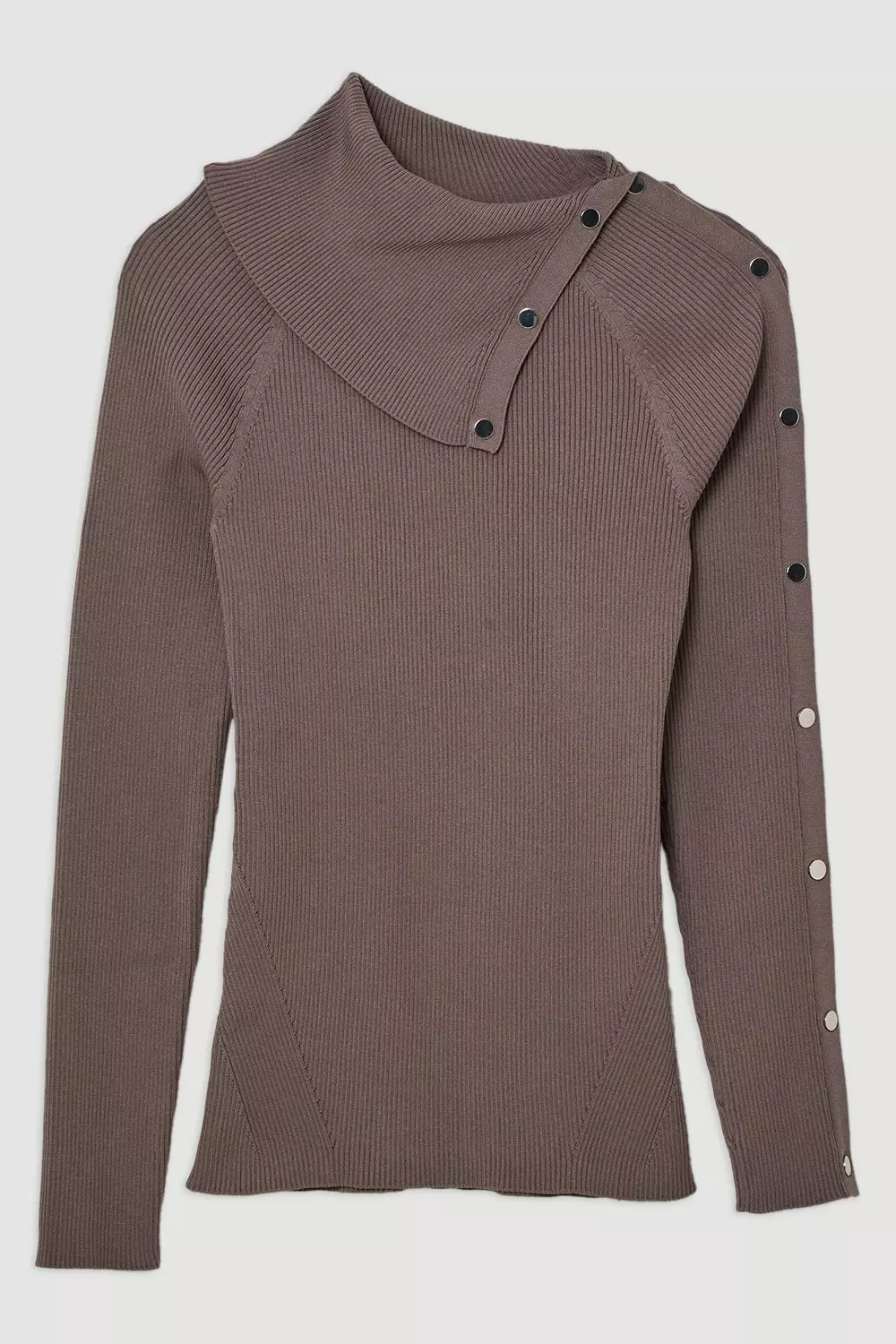 Mushroom Viscose Blend Rib Knit Envelope Neck Top alternative image