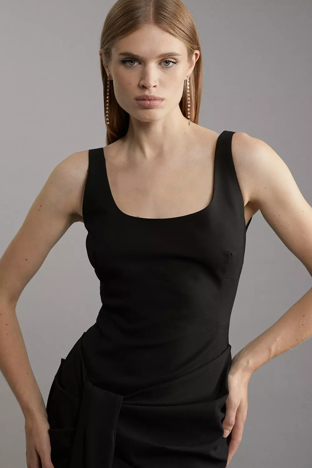 Black Tailored Waist Drape Corset Maxi Dress alternative image