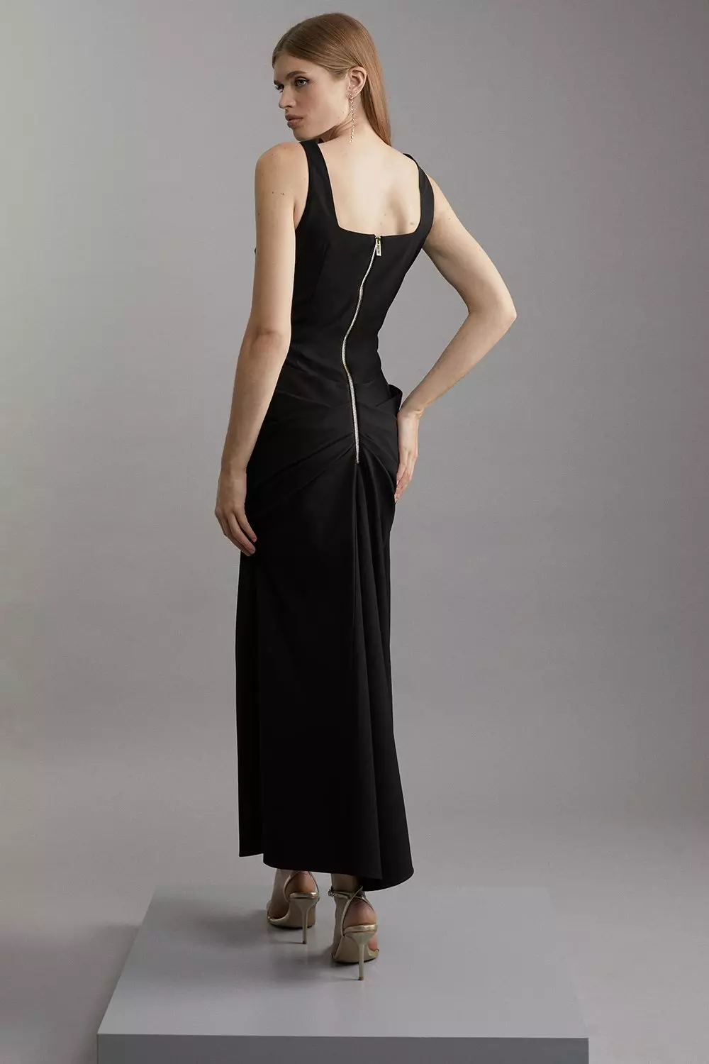 Black Tailored Waist Drape Corset Maxi Dress alternative image