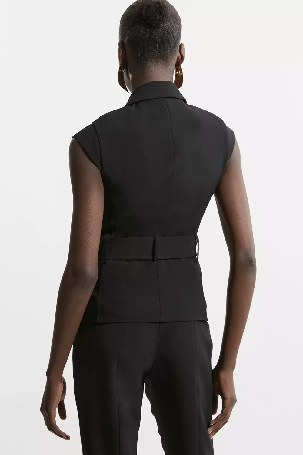 Tailored Crepe Belted Cap Sleeve Collared Jacket | Karen Millen