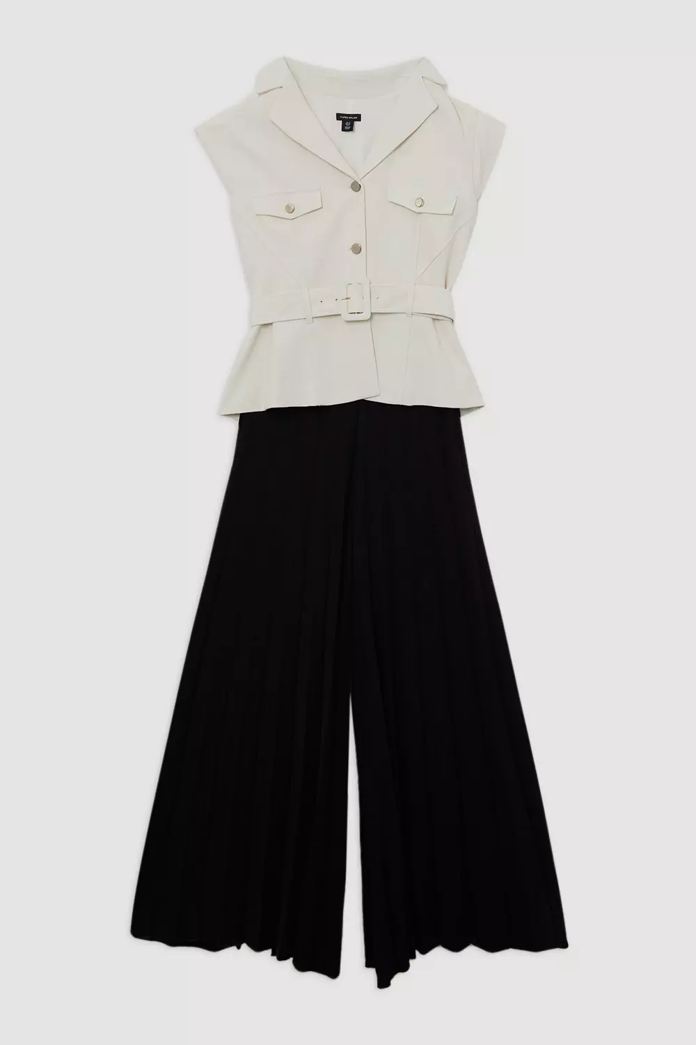Tailored Crepe Pleated Wide Leg Belted Jumpsuit | Karen Millen