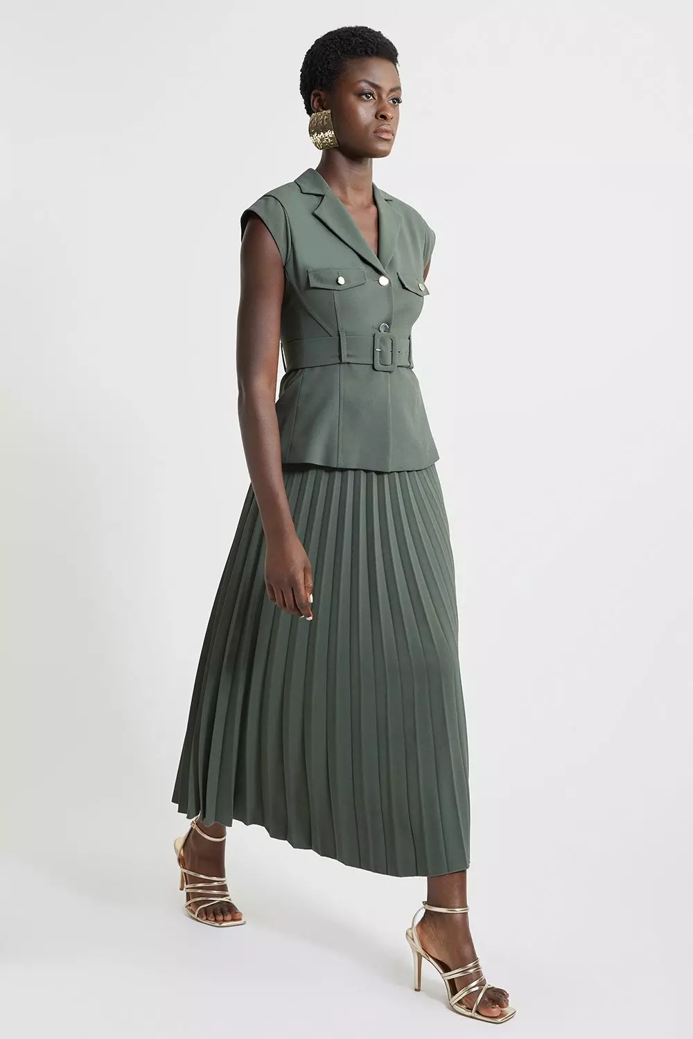 Karen millen green pleated skirt hotsell