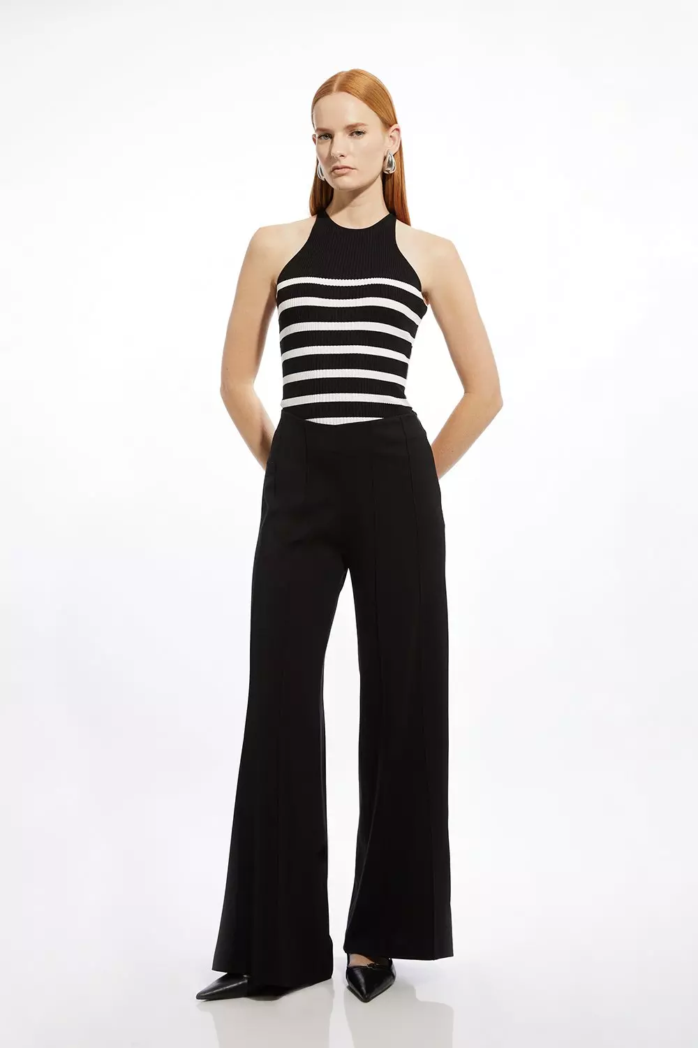 Black Petite Tailored Ponte Slim Flare Leg Pants alternative image