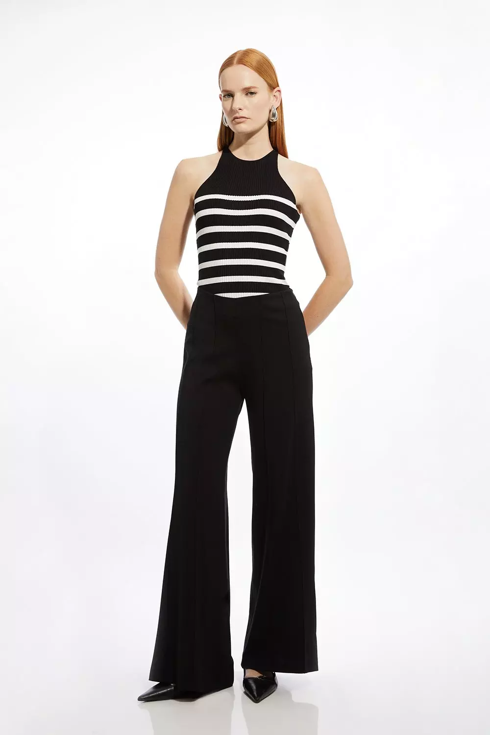 Black Tailored Ponte Slim Flare Leg Trousers alternative image