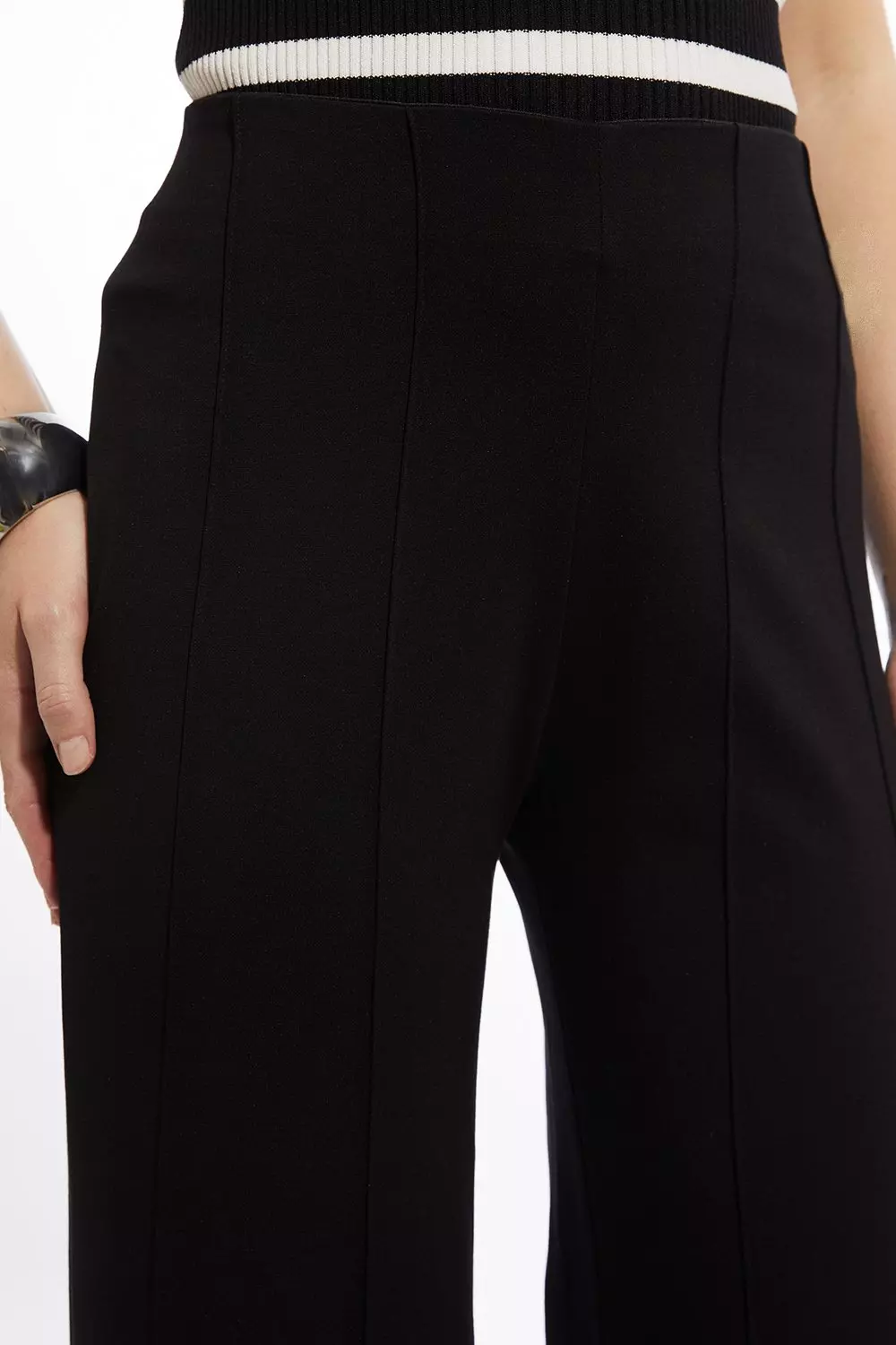 Black Tailored Ponte Slim Flare Leg Trousers alternative image