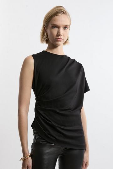 Tailored Ponte Asymmetric Drape Top black