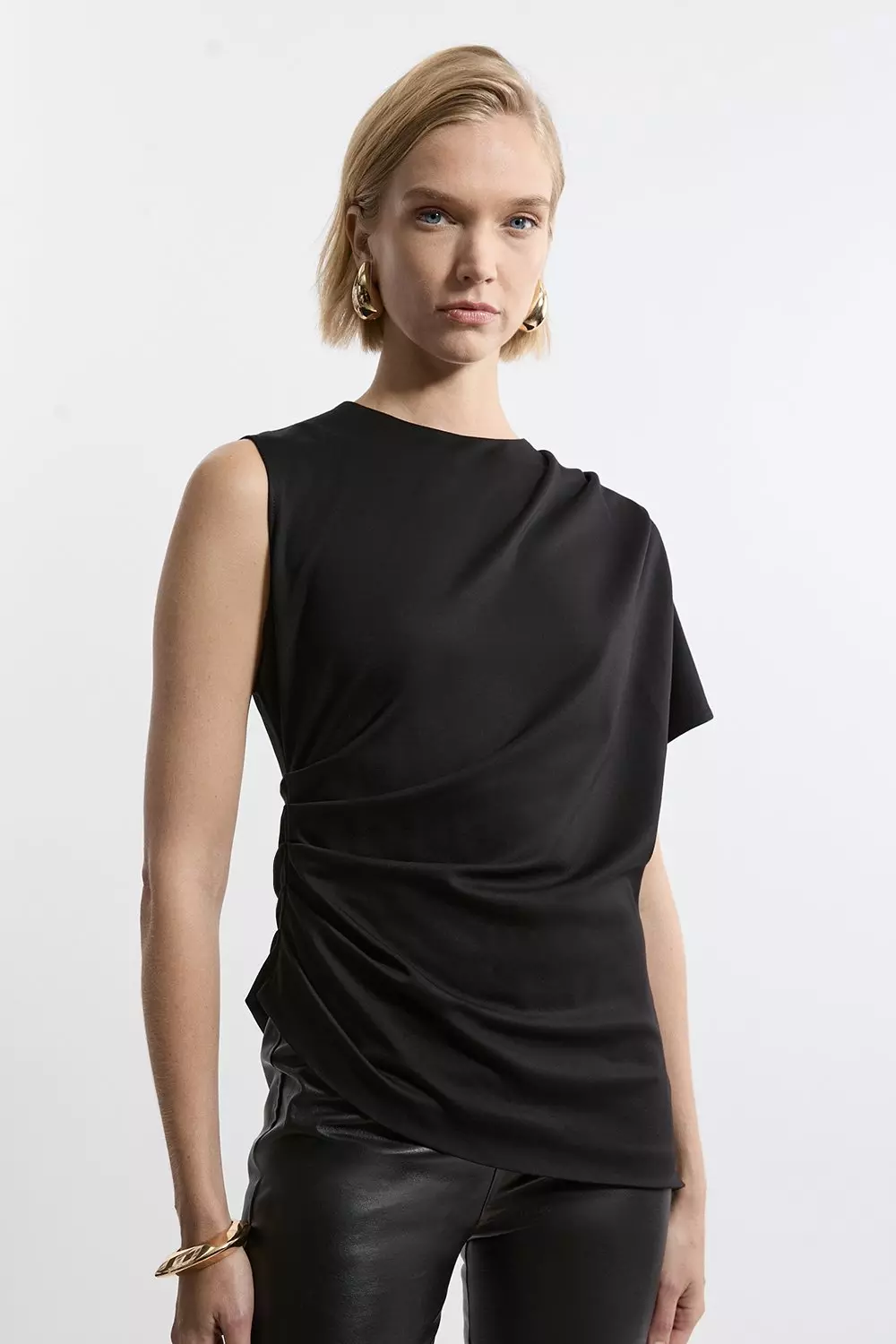 Black Tailored Ponte Asymmetric Drape Top alternative image