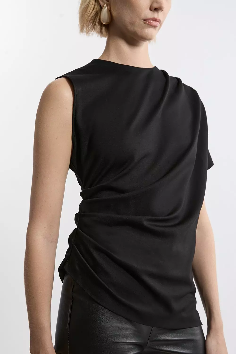 Black Tailored Ponte Asymmetric Drape Top alternative image