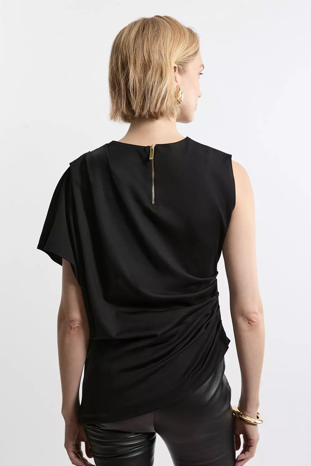 Black Tailored Ponte Asymmetric Drape Top alternative image