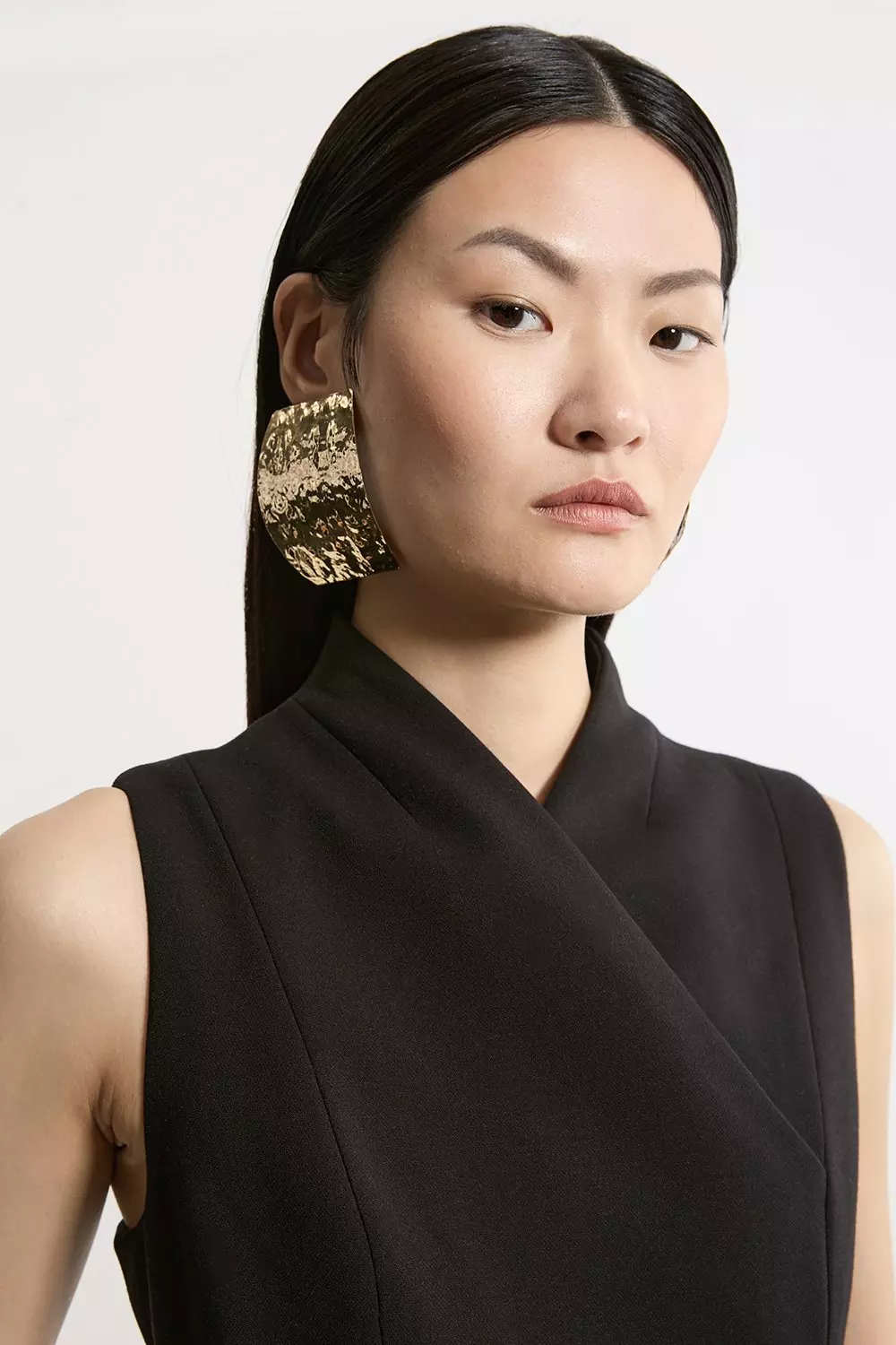Black Compact Stretch Wrap Neck Tailored Midi Dress alternative image