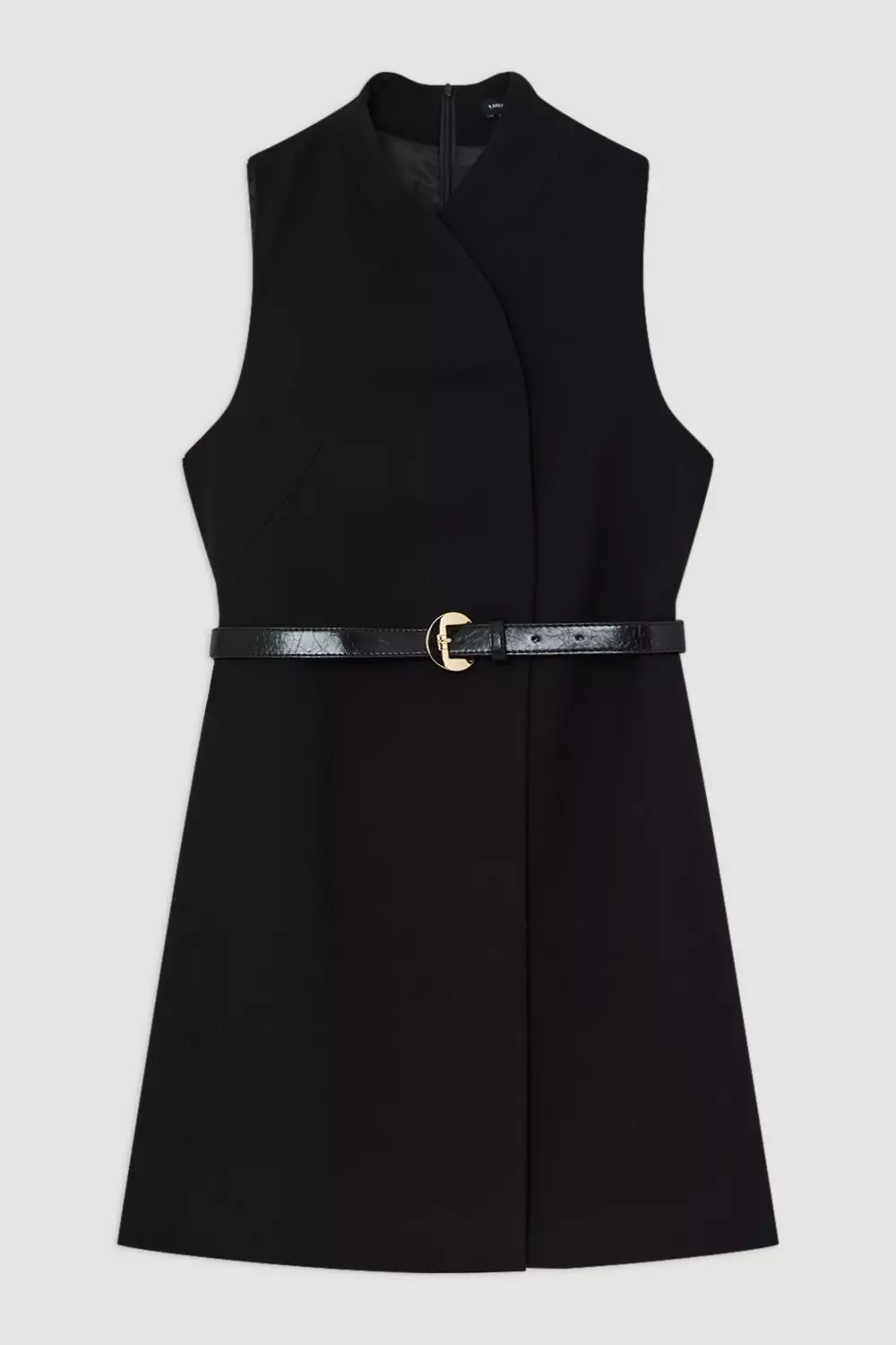 Black Compact Stretch Wrap Neck Tailored Midi Dress alternative image