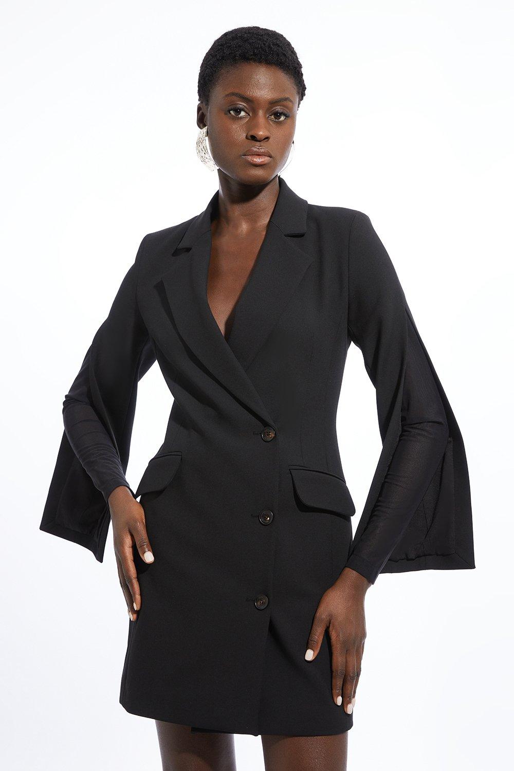 Tall Compact Stretch Mesh Detailed Midi Blazer Dress | Karen Millen