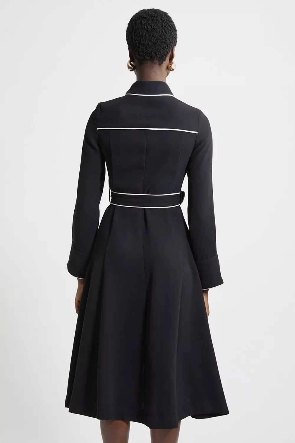 Black Petite Fluid Tailored Tipped Belt Detailed Midi Shirt Dress alternative image