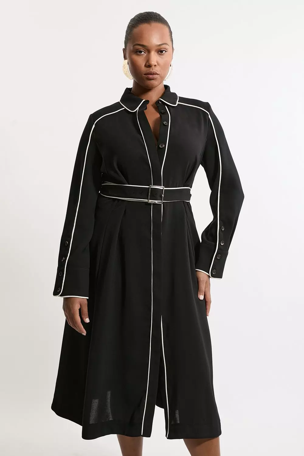 Plus Size Soft Tailored Tipped Belt Detailed Midi Shirt Dress Karen Millen