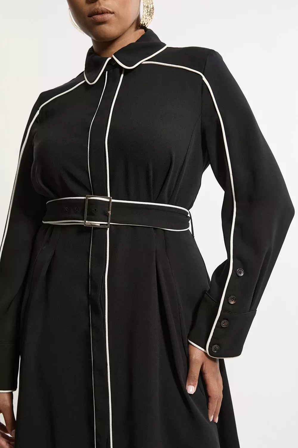 Plus Size Soft Tailored Tipped Belt Detailed Midi Shirt Dress Karen Millen