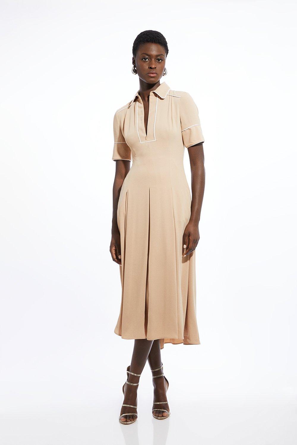 Soft Tailored Tipped Full Skirted Midi Dress - Discount £57