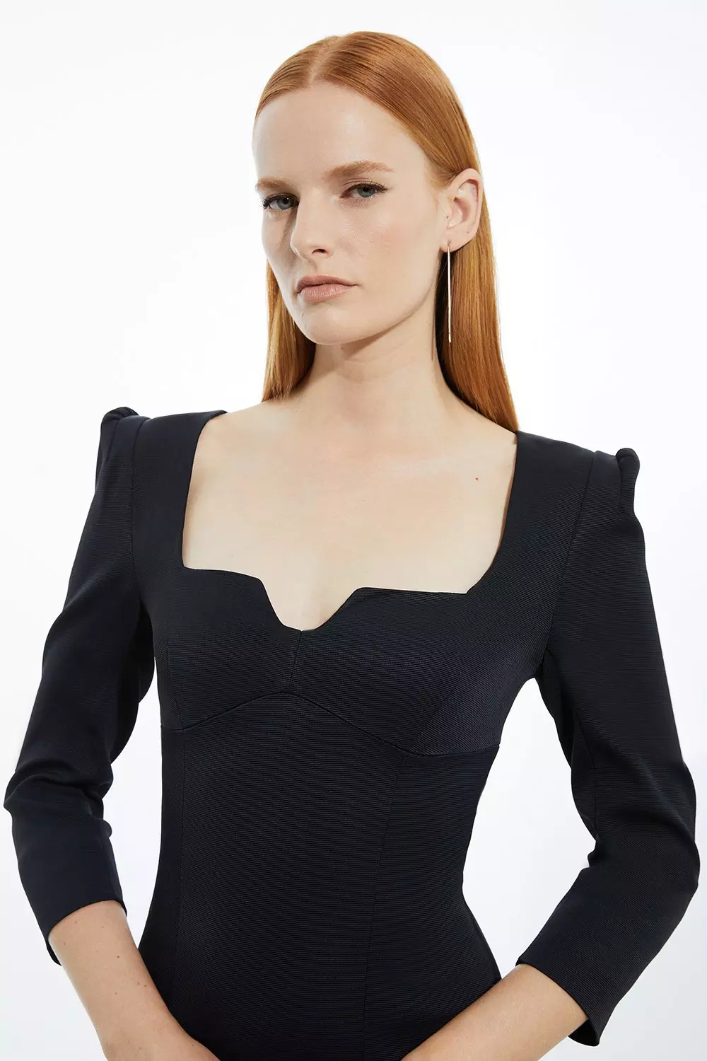 Italian Structured Rib Sweetheart Neck Split Front Maxi